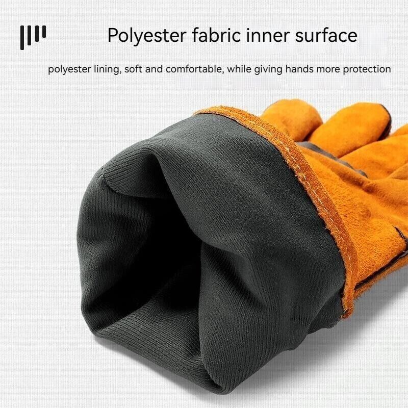 Outdoor Camp BBQ Long Anti-hot Gloves Cowhide Leather Heat Resistant Protection