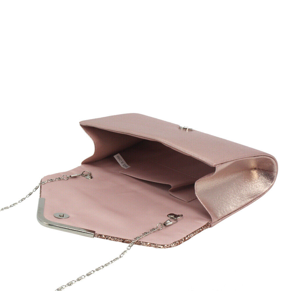 NEW Shining Satin Ladies Evening Clutch Bag Wedding Bridal Chain Handbag Wallet