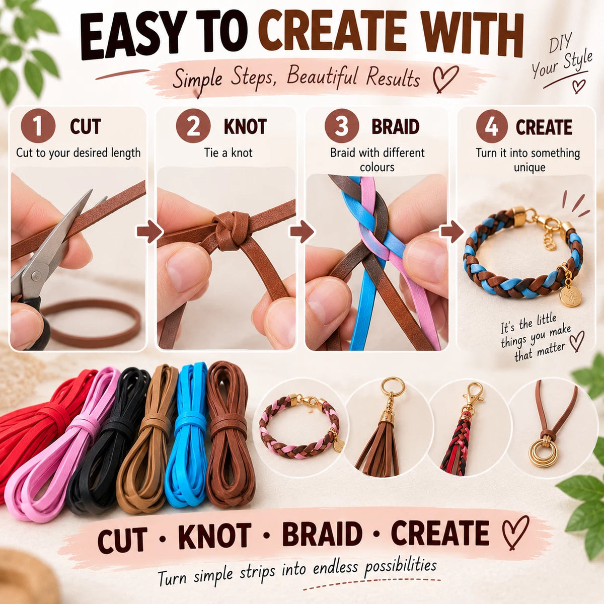 PU Faux Leather Cord Strips 1M x 3mm Jewellery Making DIY Craft 4 Pack