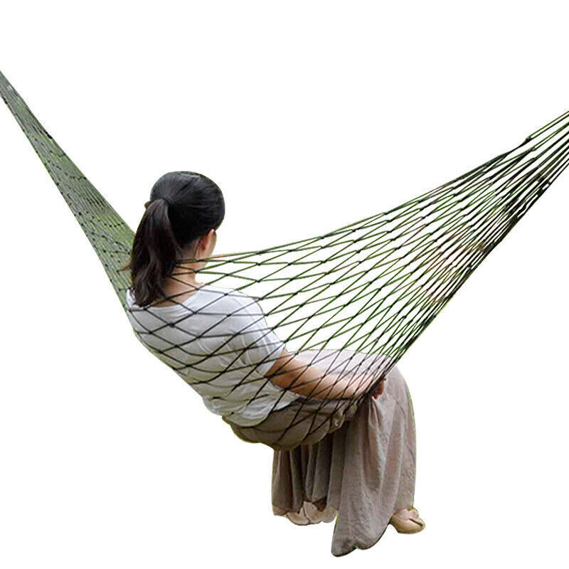 Outdoor Single Hammock Camping Thickened Army Green Mesh Nylon Rope Tie Portable