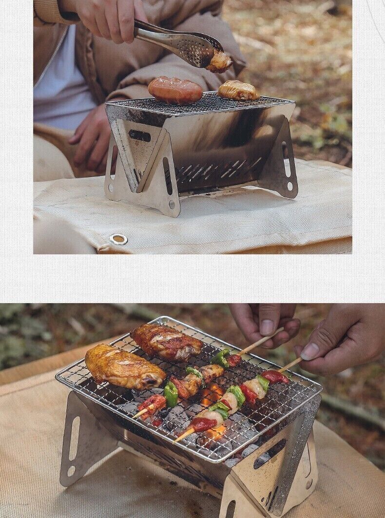 Outdoor Portable Folding Card Stove Stainless Steel Burner Grill BBQ Wood Burn