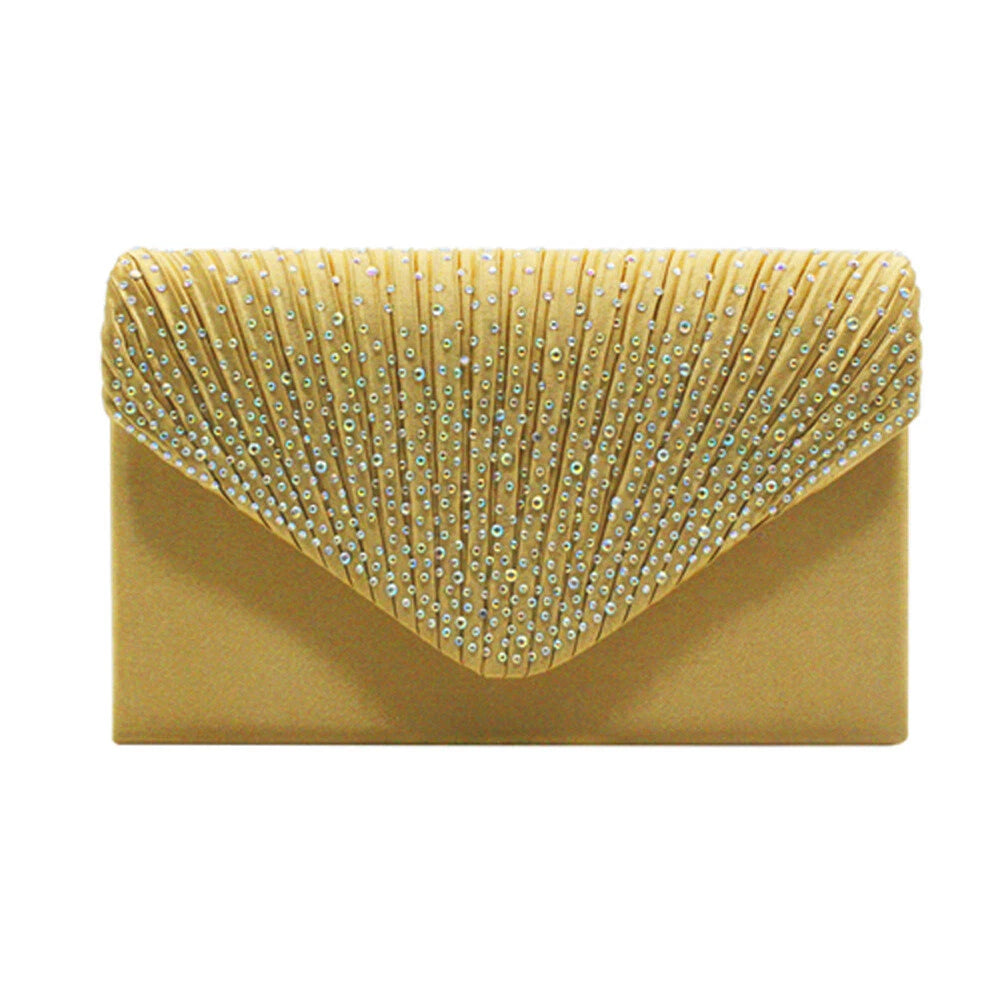 Women Rhinestone Satin Evening Clutch Bag Wedding Party Formal Bridal Handbag 12 Colour