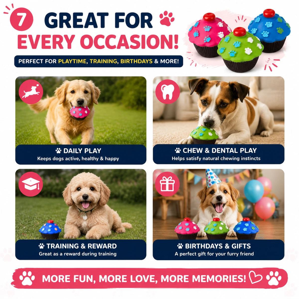 3PCS Dog Squeaky Cupcake Toys Vinyl Chew Puppy Interactive Dental Play Gift 8cm