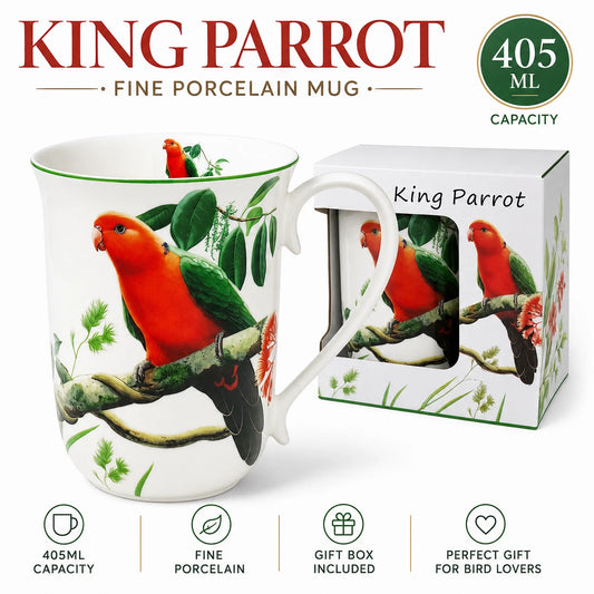 1-6x Australian King Parrot Fine Porcelain Mug 405ml Coffee Tea Cup Gift Box