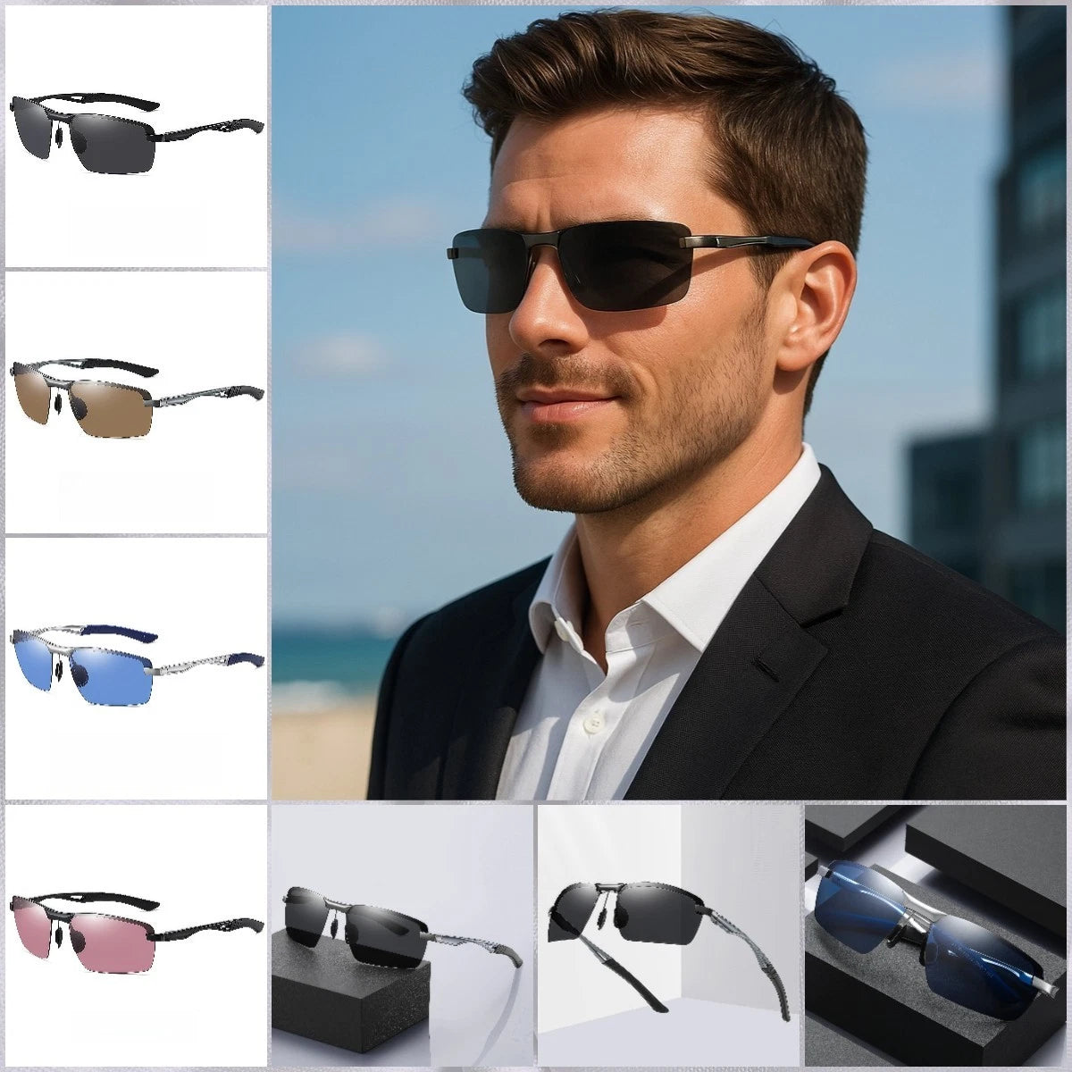Men Sport Driving Fishing Cycling Polarized Anti Glare UV400 Rimless Sunglasses #3391