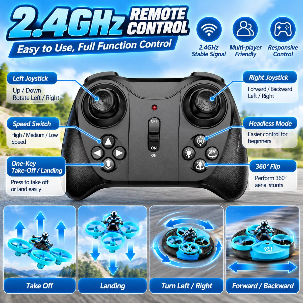 3 in 1 RC Drone Flying Hovercraft Air Land Water Remote Control Boat Toy Gifts