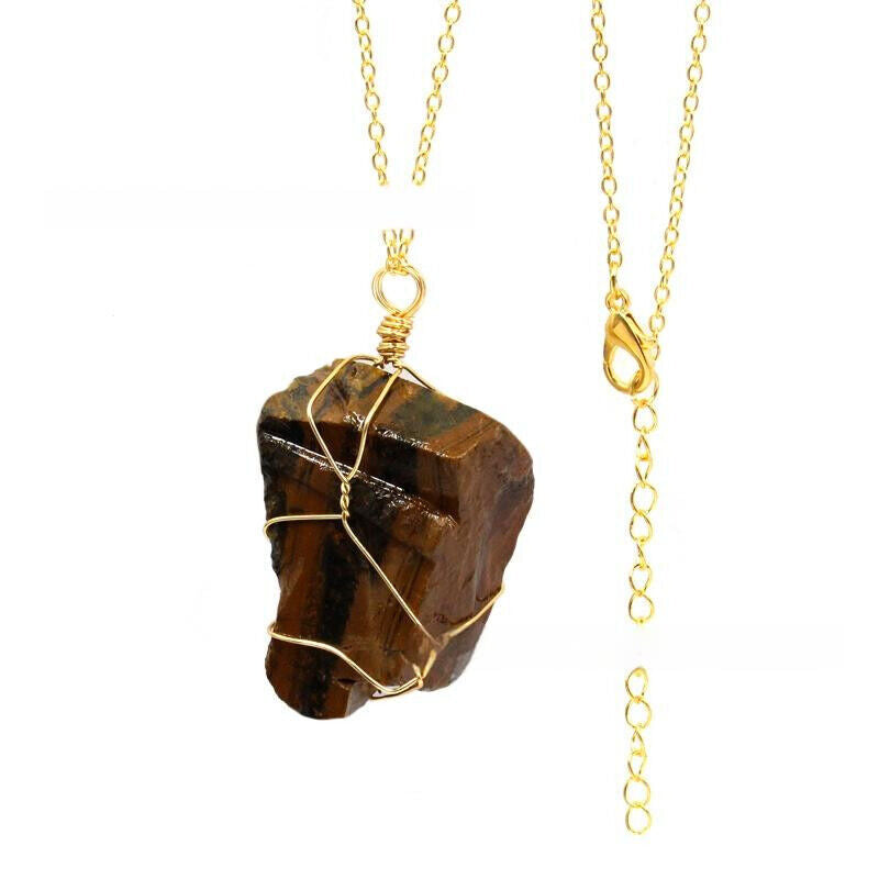Fashion Irregular Crystal Pendant Hand-wound Wire Gold Silver Chain Necklace