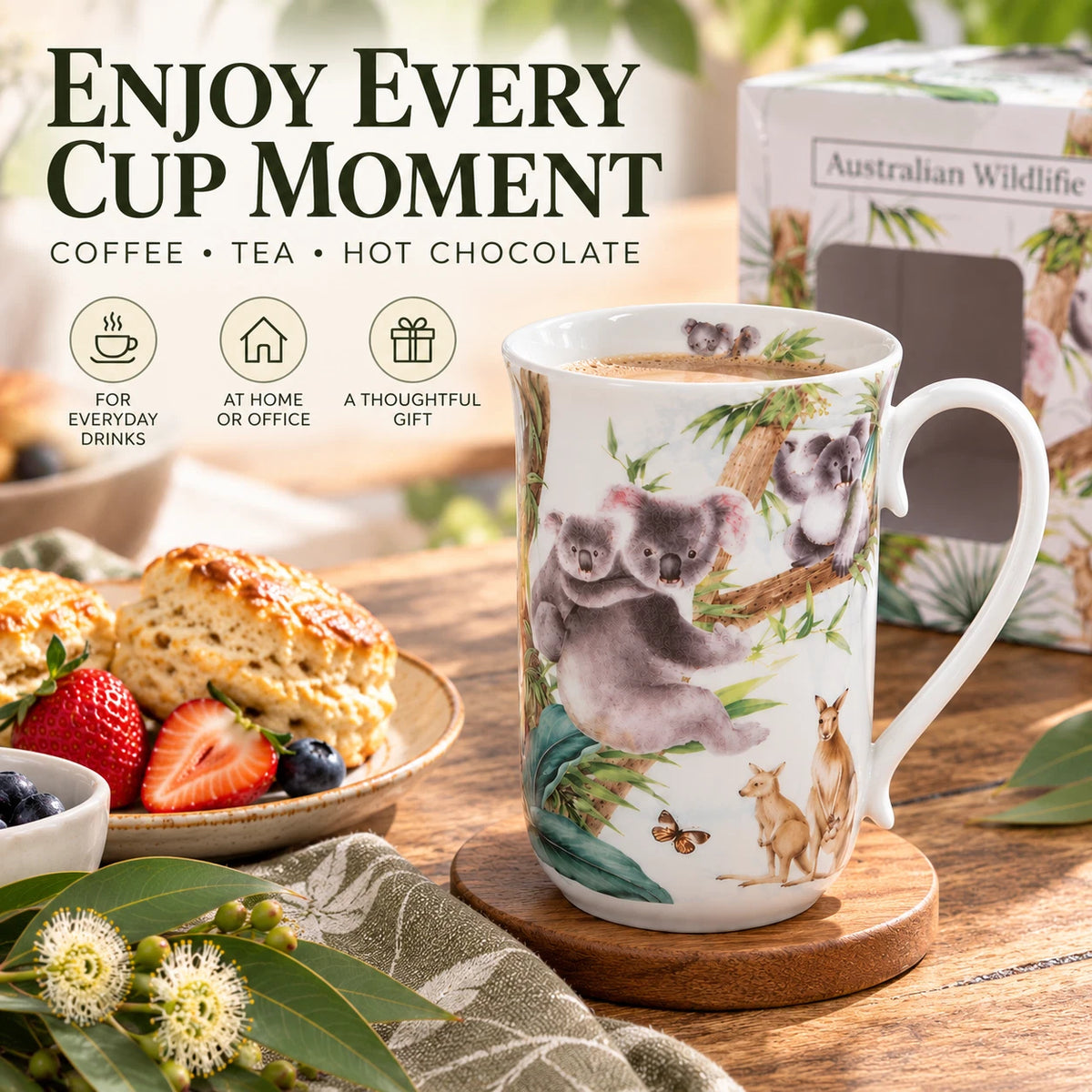 1-6x 405cc Australian Wildlife Koala Mug Fine Porcelain Coffee Tea Cup Gift Box