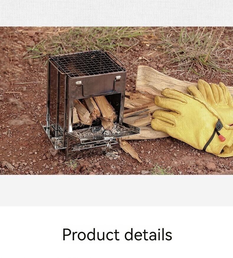 Outdoor Camping Mini Fold Wood Burner Stainless Steel Grill BBQ Picnic Charcoal