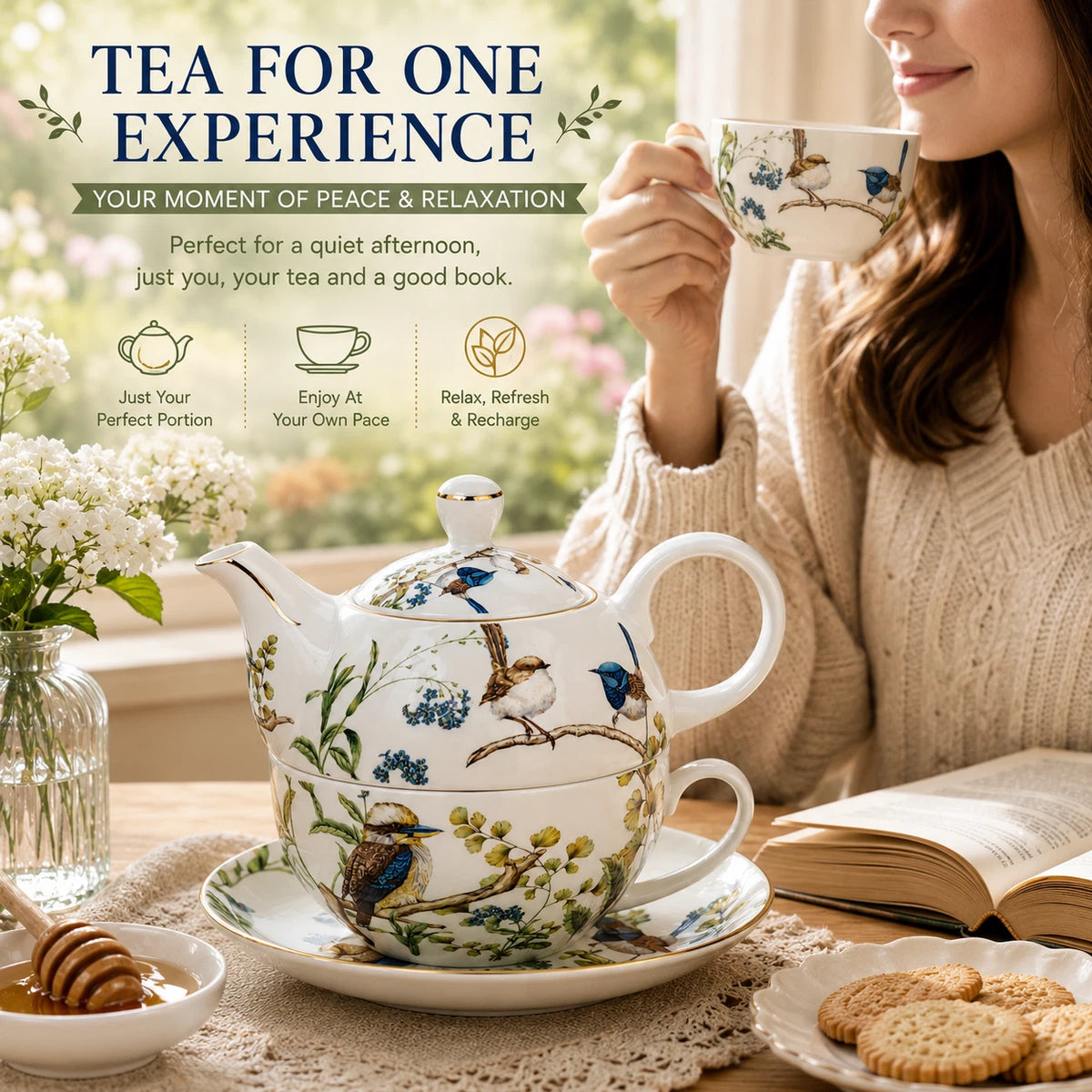 Australian Bird Tea For One Set Teapot Cup Fine Porcelain China Gift Afternoon