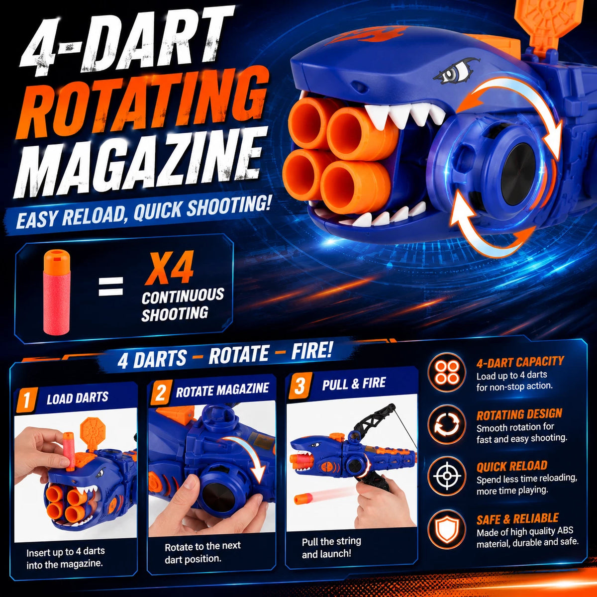 Shark Bow Foam Dart Toy EVA Soft Bullet Launcher 12 Darts Kids Target Game 6+