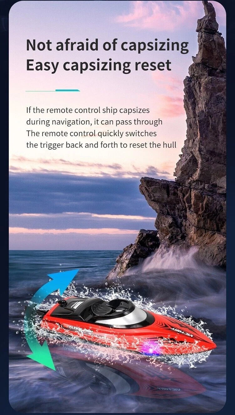 High Speed RC Boat 20km/h 2.4G Remote Control Racing Speedboat Capsize Reset LED