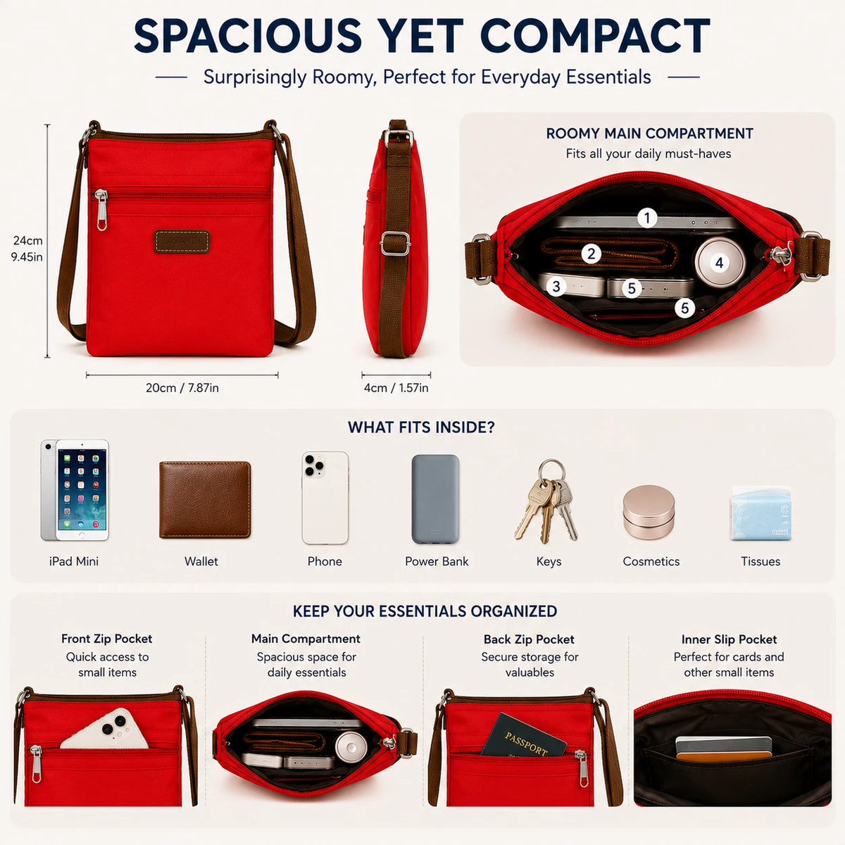 Women Lightweight Nylon Crossbody Bag Waterproof Travel Strap Shoulder Satchel