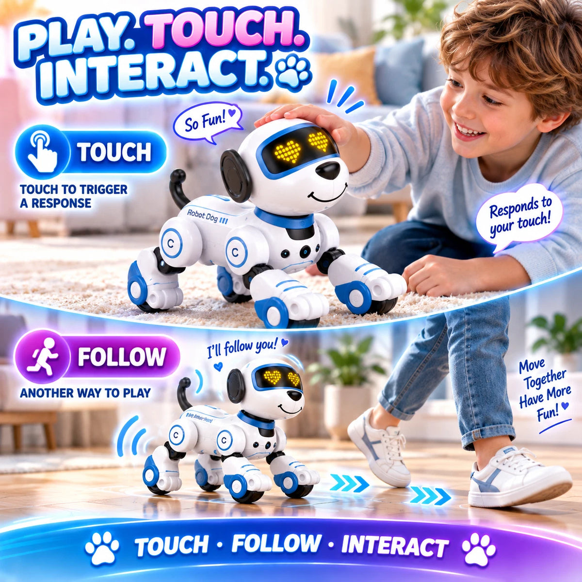 Remote Control Robot Dog Toy Dancing Stunt Touch Follow Light Sound Rechargeable