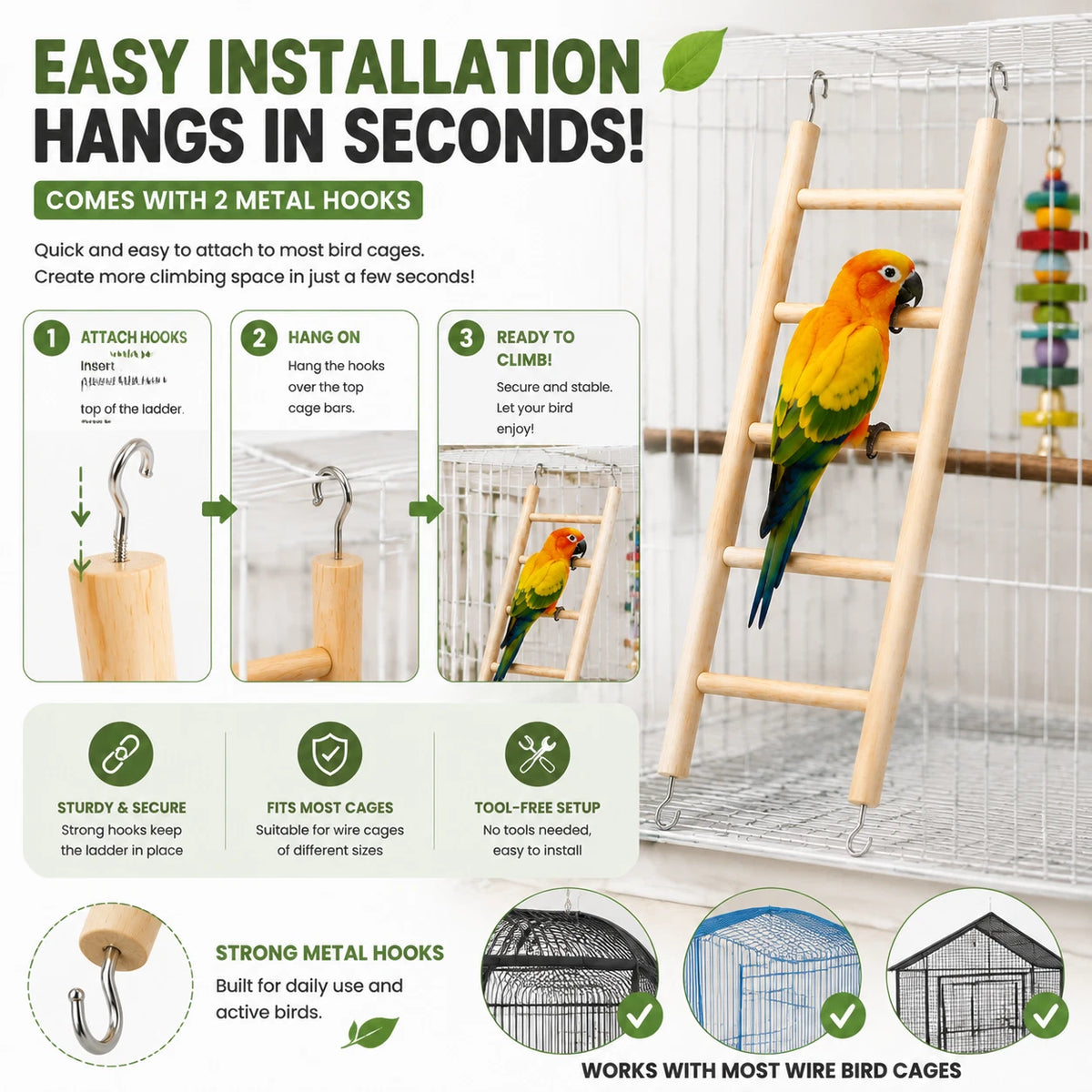 Wooden Bird Ladder Toy 37x13.8cm Parrot Cage Climbing Perch Exercise Accessory