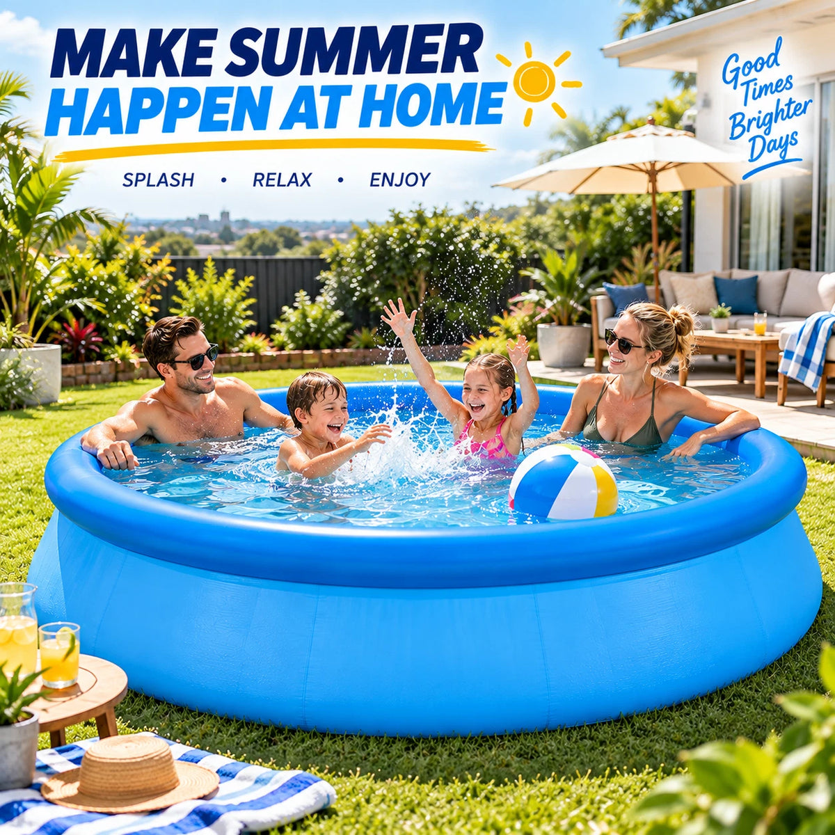 Large Inflatable Round Swimming Pool Easy Set Backyard Family Pool 183/244/305cm