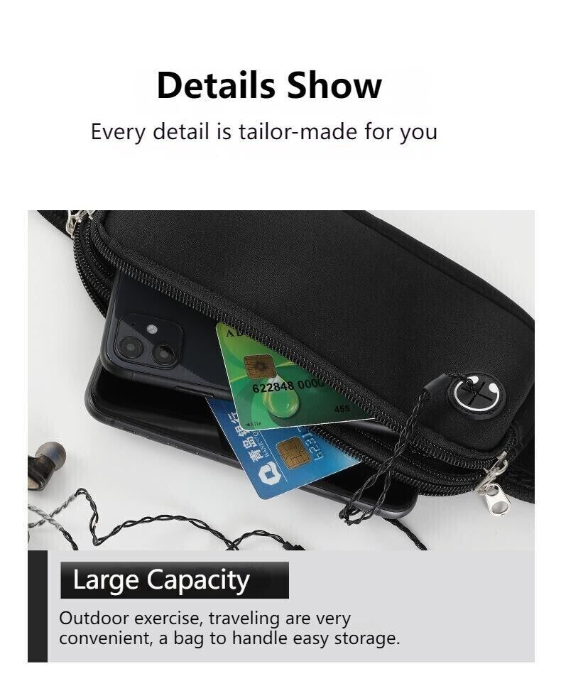 Double Tier Zip Belt Pouch Sport Wallet Waterproof Running Pack Travel Waist Bag