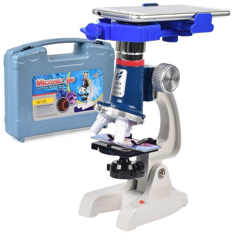 Kids Toys Beginner Alloy Microscope 1200X Microscope Science Kit Learning Gift