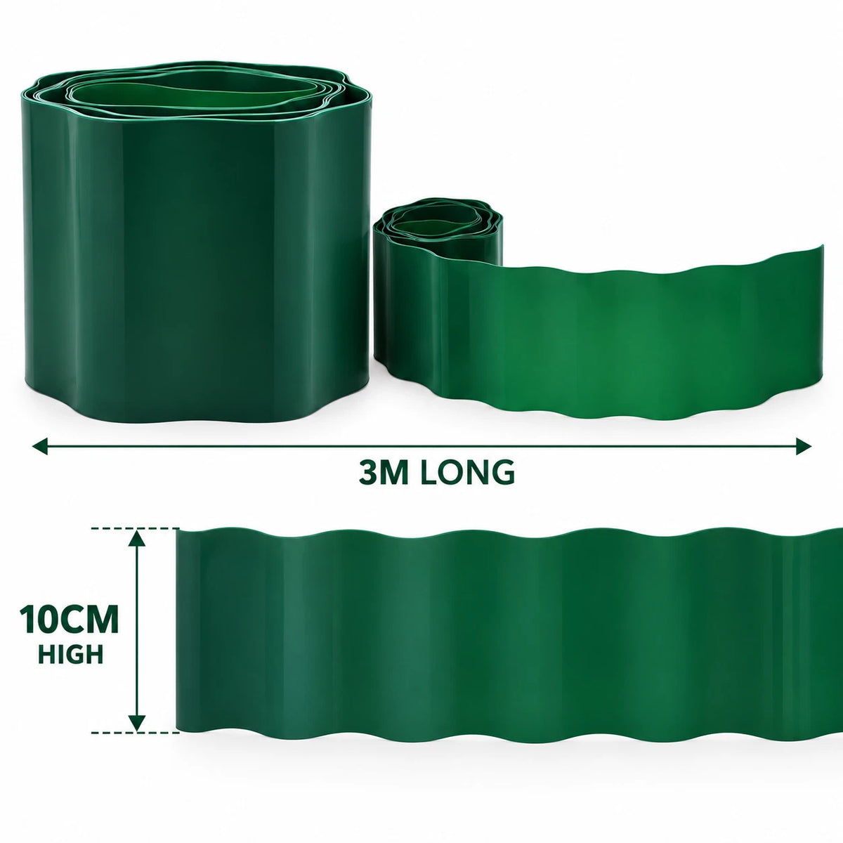 2 Pack 3M x 10CM Garden Edging Lawn Landscape Border Flexible Garden Bed Edge Green