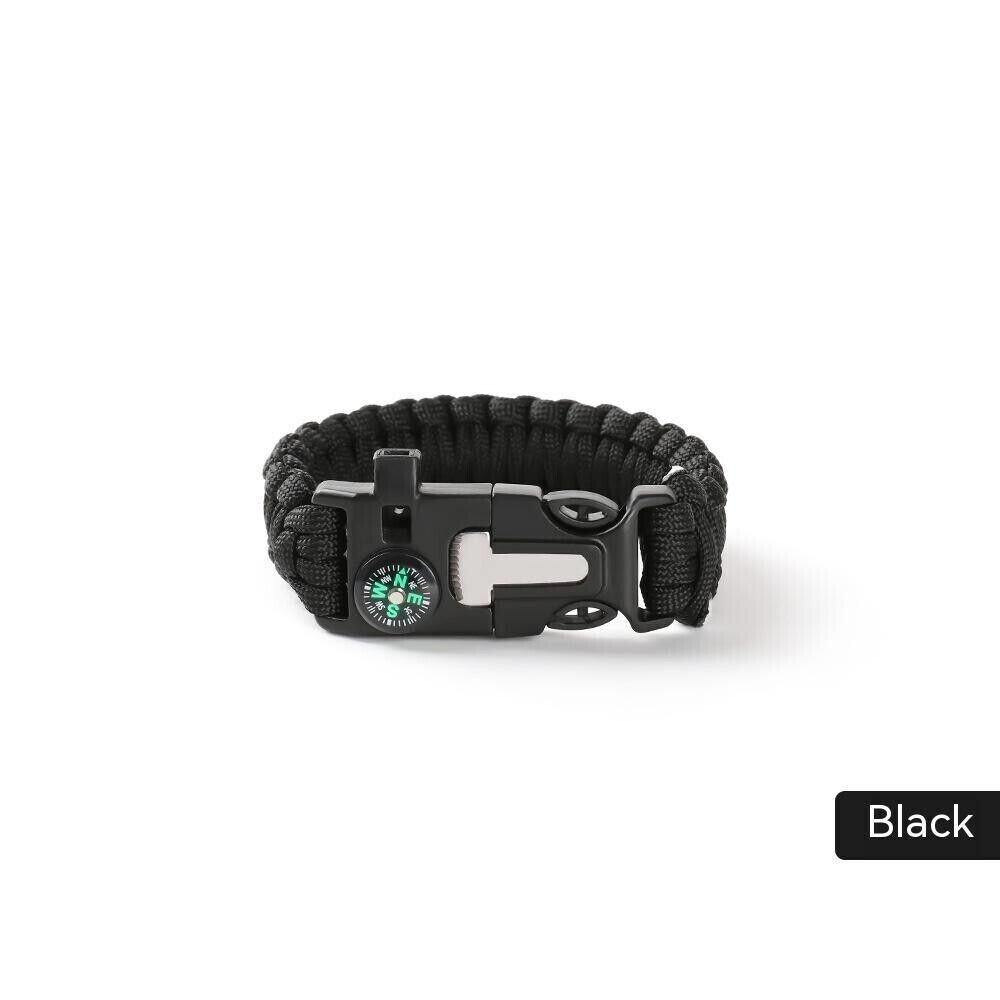 5 in 1 Multifunction Survival Bracelet Umbrella Rope Braided Whistle Flintstone