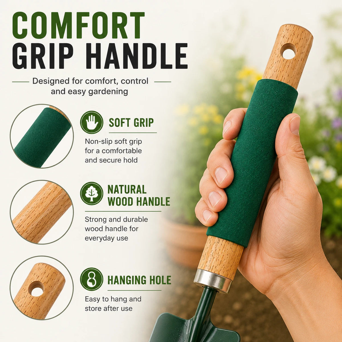 3 Pieces Garden Tool Set Hand Trowel Fork Cultivator Digging Planting Weeding