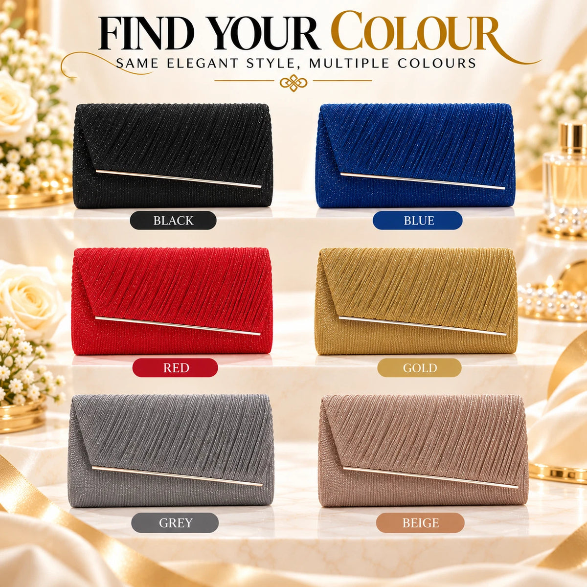 Women Sparkly Evening Clutch Bag Wedding Party Prom Handbag Shoulder Chain Purse