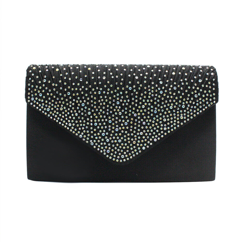 NEW Shining Satin Ladies Evening Clutch Bag Wedding Bridal Chain Handbag Wallet