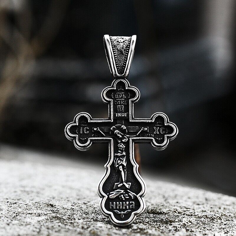 New Unisex Retro Stainless Steel Cross Pendant Vintage Monogram Necklace