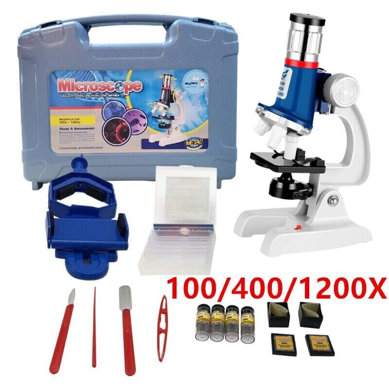 Kids Toys Beginner Alloy Microscope 1200X Microscope Science Kit Learning Gift
