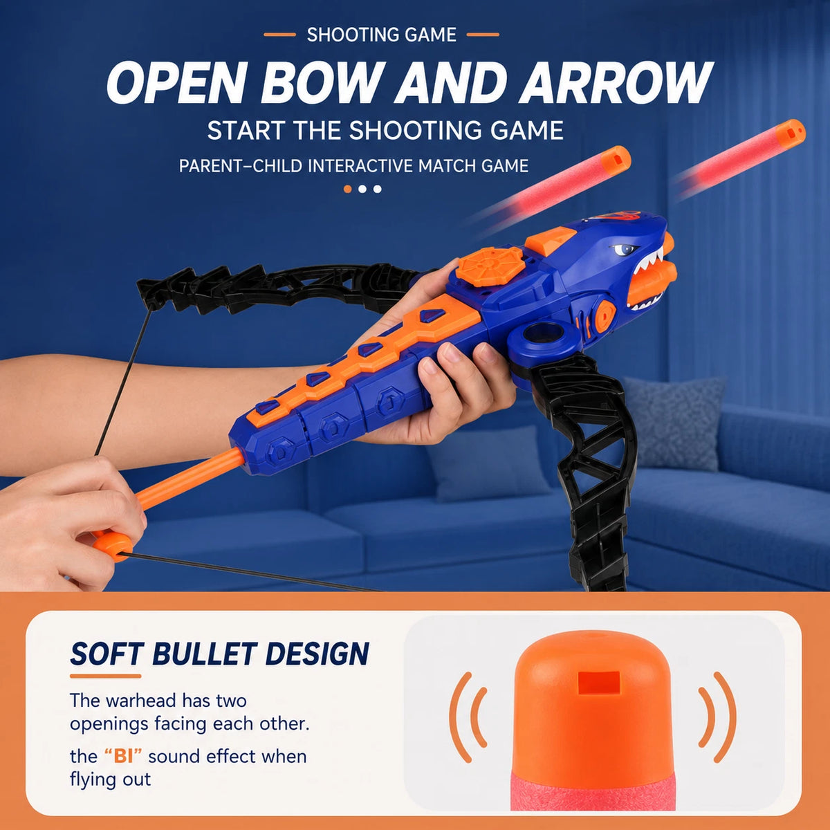 Shark Bow Foam Dart Toy EVA Soft Bullet Launcher 12 Darts Kids Target Game 6+