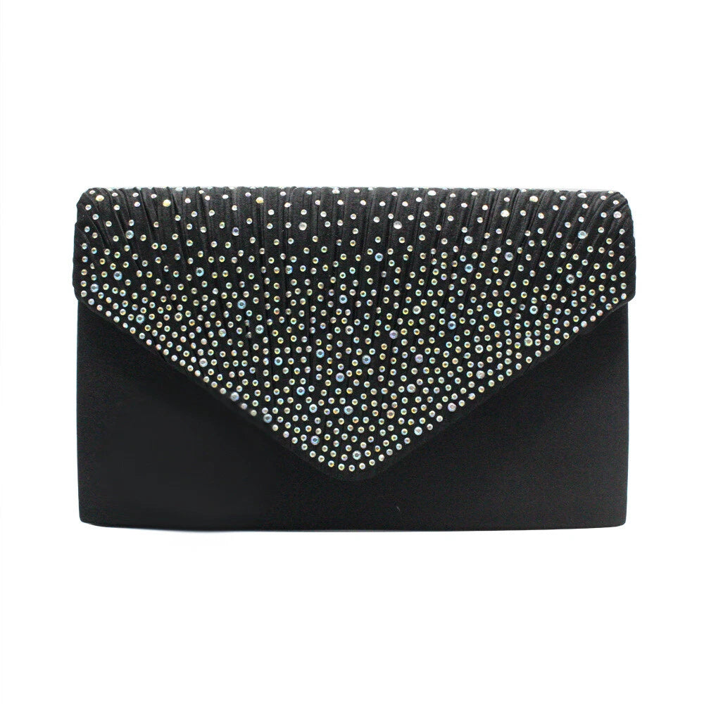 Women Rhinestone Satin Evening Clutch Bag Wedding Party Formal Bridal Handbag 12 Colour