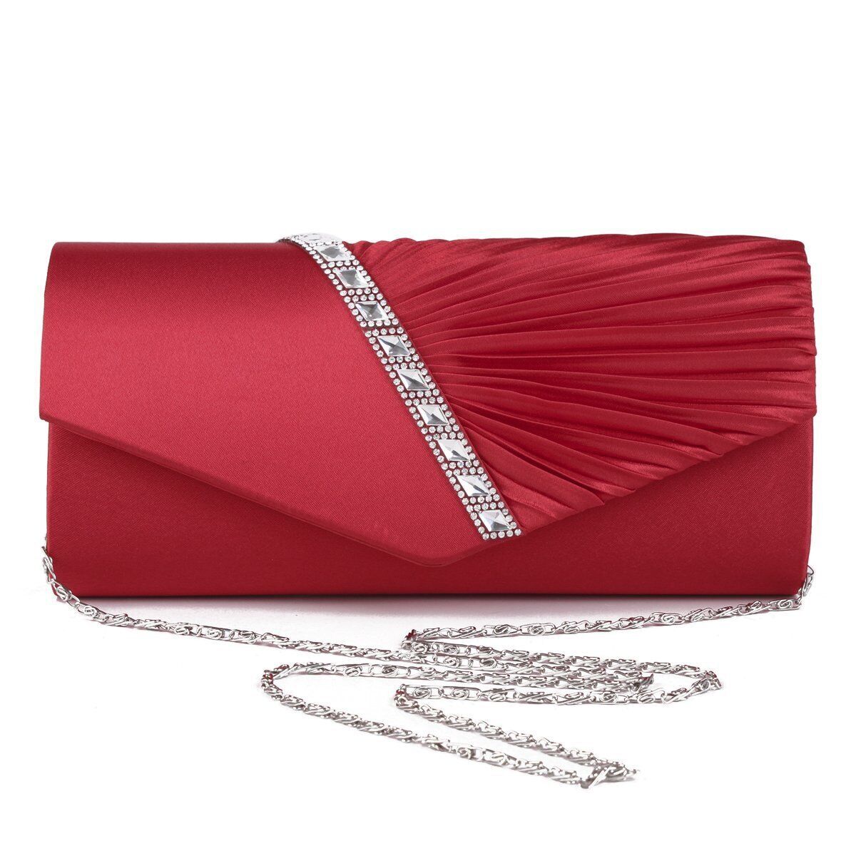 NEW Shining Satin Ladies Evening Clutch Bag Wedding Bridal Chain Handbag