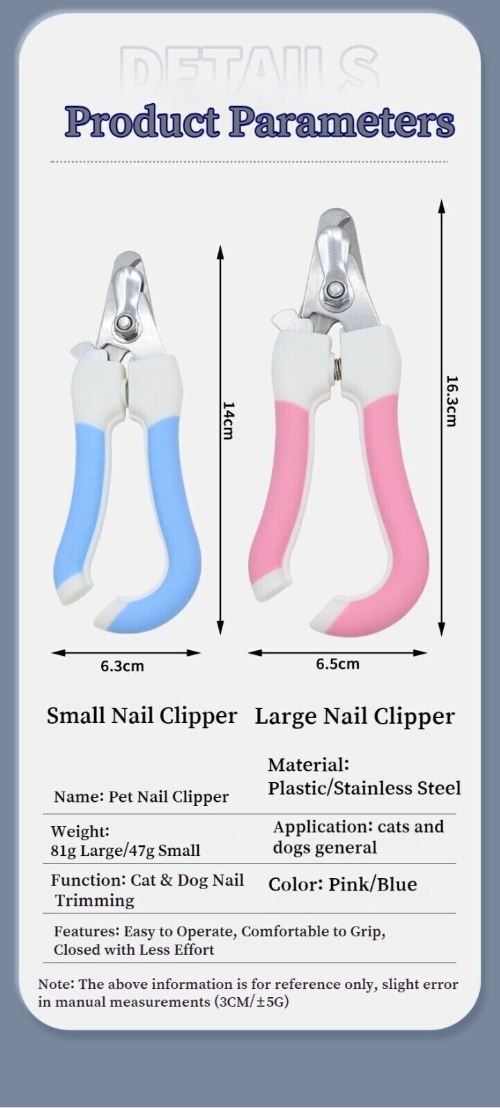 Pet Nail Clippers Dog Cat Nail Toe Claw CutterTrimmer Scissors Tool 2 Size