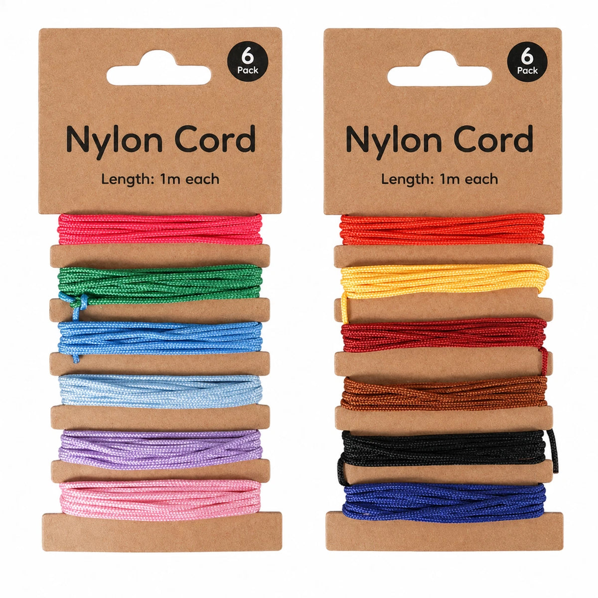 2 PACK Nylon Cord Assorted Colours Craft String Jewellery Braiding DIY 6 x 1M