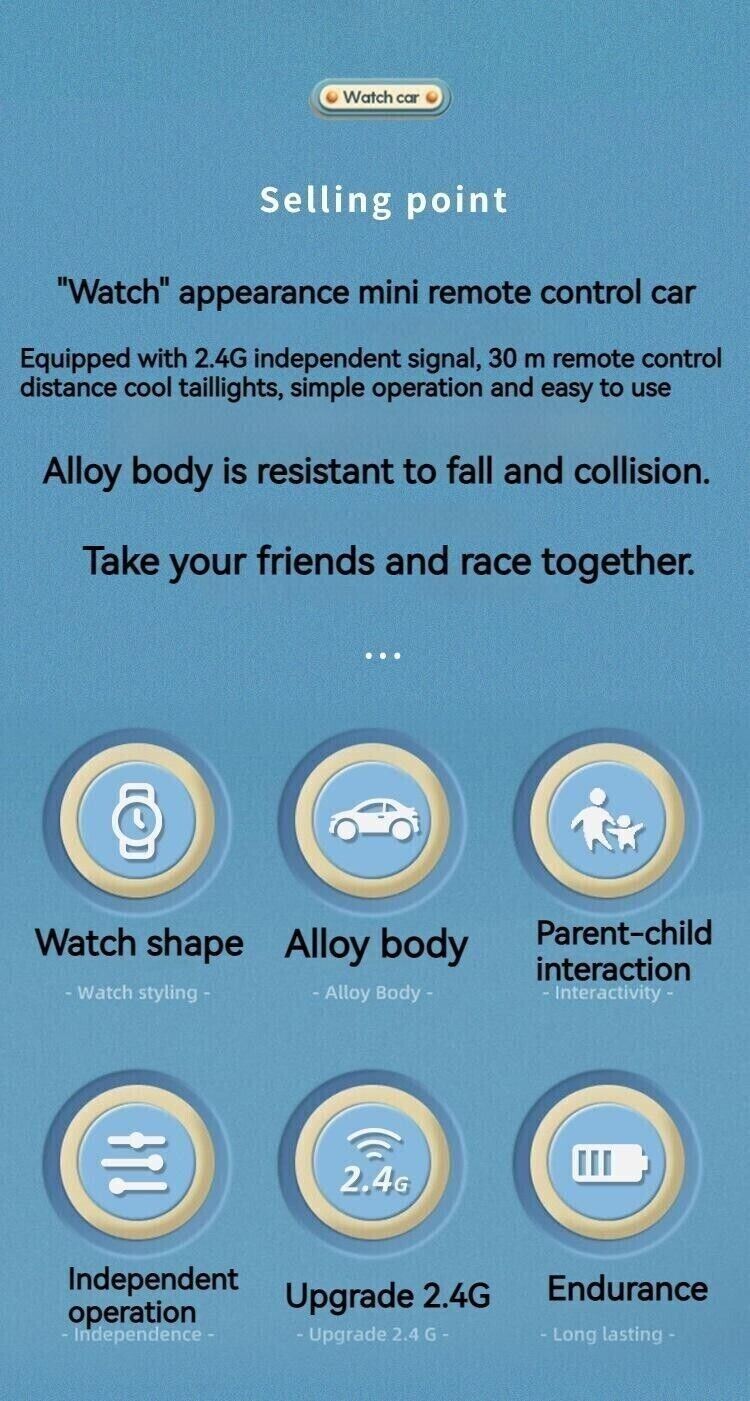 Watch RC Electric Toy Mini Remote Control Car Accompany Children Kids Gifts