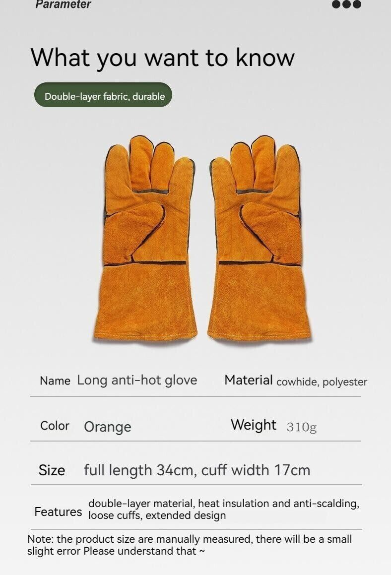 Outdoor Camp BBQ Long Anti-hot Gloves Cowhide Leather Heat Resistant Protection