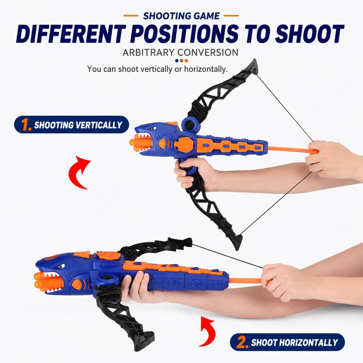 Shark Bow Foam Dart Toy EVA Soft Bullet Launcher 12 Darts Kids Target Game 6+
