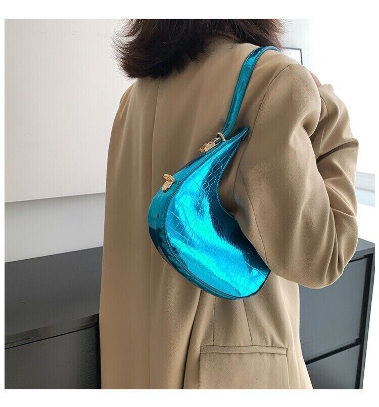Women Fashion Trendy Bright Surface Crocodile Stripe Armpit Shoulder Bag