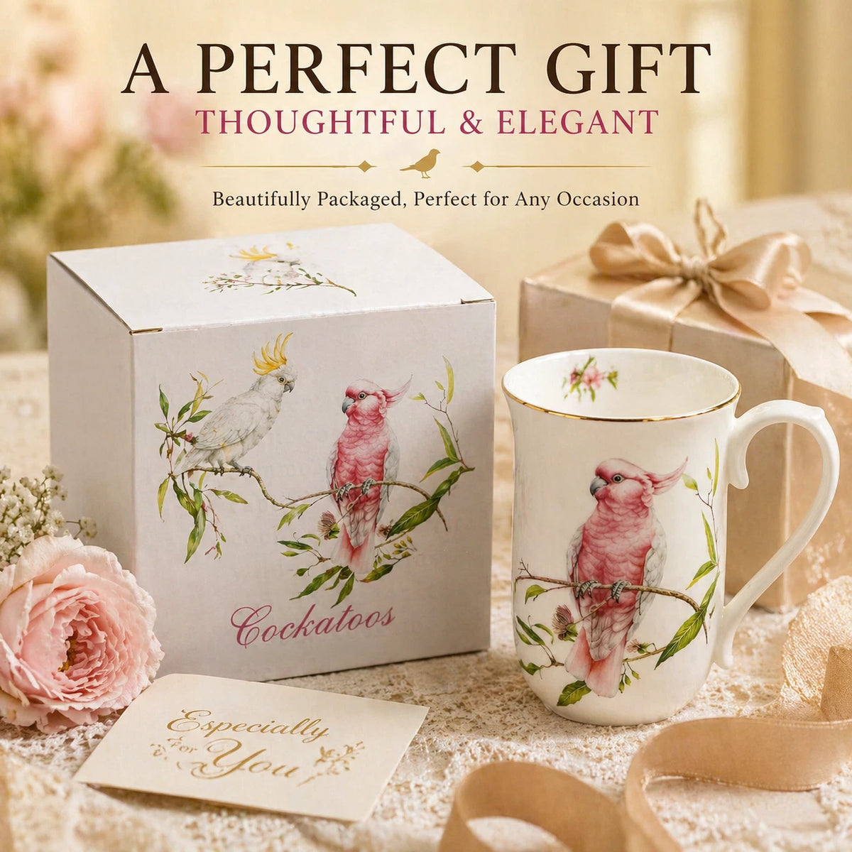 1-6x Australia Bird 405cc Fine Porcelain Coffee Mug Cockatoo Pink Yellow Tea Cup Gift