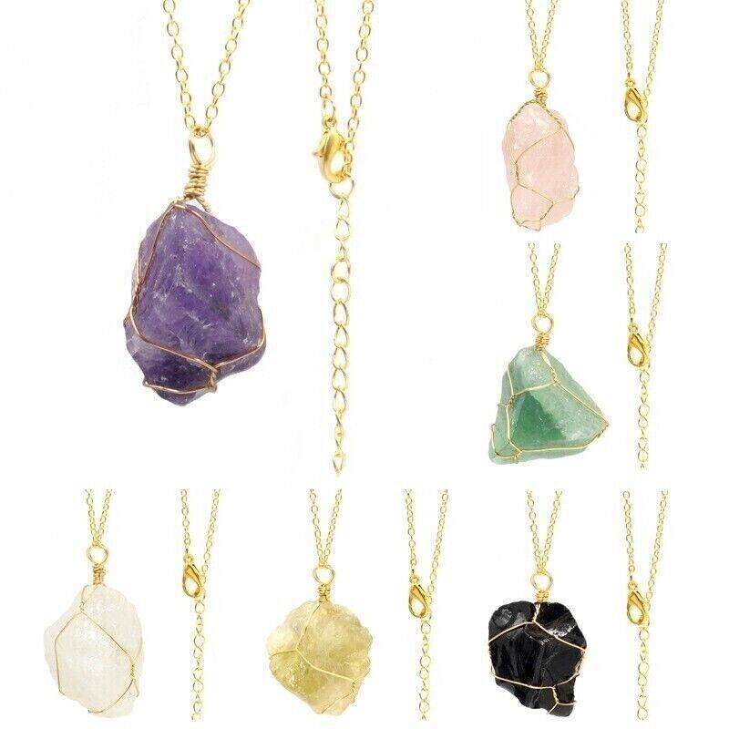 Fashion Irregular Crystal Pendant Hand-wound Wire Gold Silver Chain Necklace
