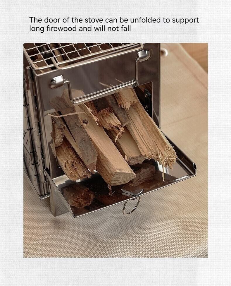 Outdoor Camping Mini Fold Wood Burner Stainless Steel Grill BBQ Picnic Charcoal