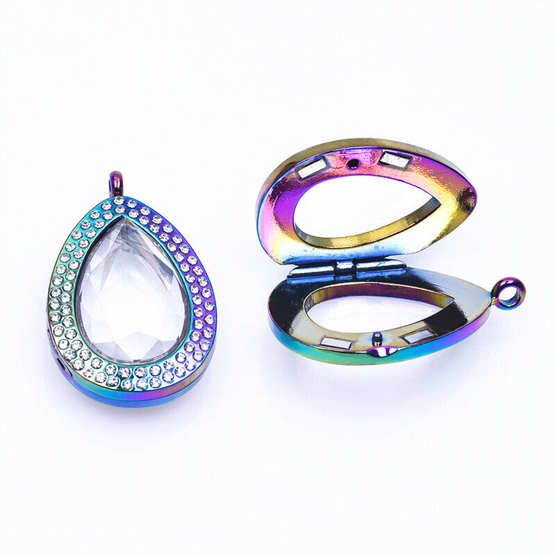 Living Memory Floating Teardrop Rainbow Crystal Glass Locket Pendant Necklace