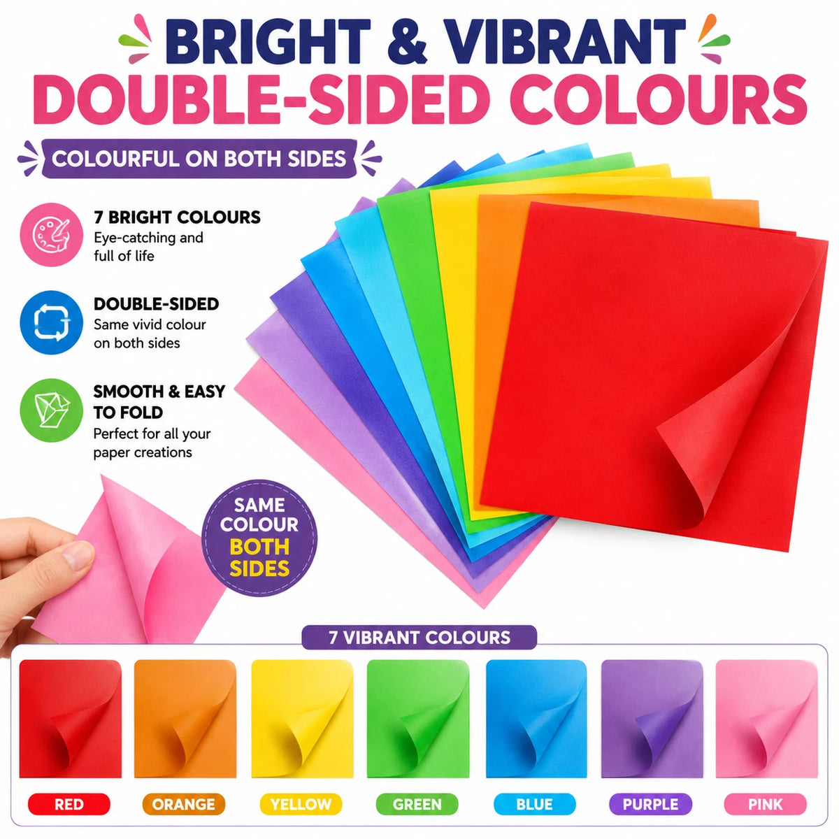 2 Pack 70 Sheets Origami Paper 7 Colours Square Folding Craft Paper Mixed Sizes DIY Kid