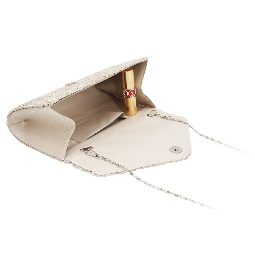 NEW Shining Satin Ladies Evening Clutch Bag Wedding Bridal Chain Handbag Wallet