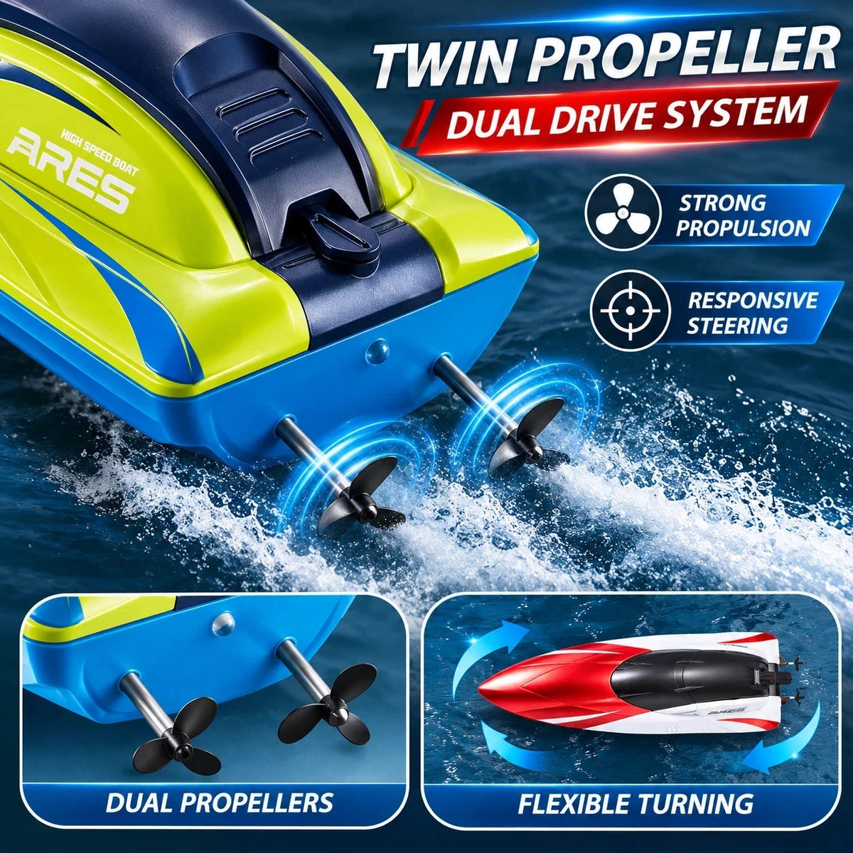 2.4GHz RC Speed Boat Remote Control Racing Yacht Dual Propeller Rechargeable AU