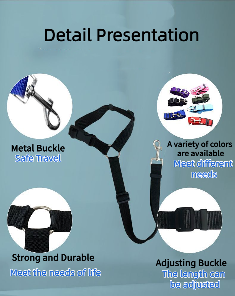 Nylon Adjustable Pet Dog Safety Seat Belt Harness Lead Vehicle Clip Travel Leash