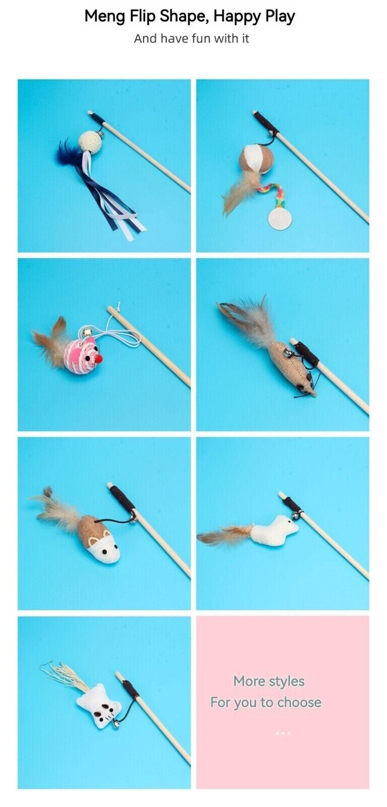 Feather Bell Mouse Interactive Tease Cat Stick Frosted Comfortable Pet Play Toy