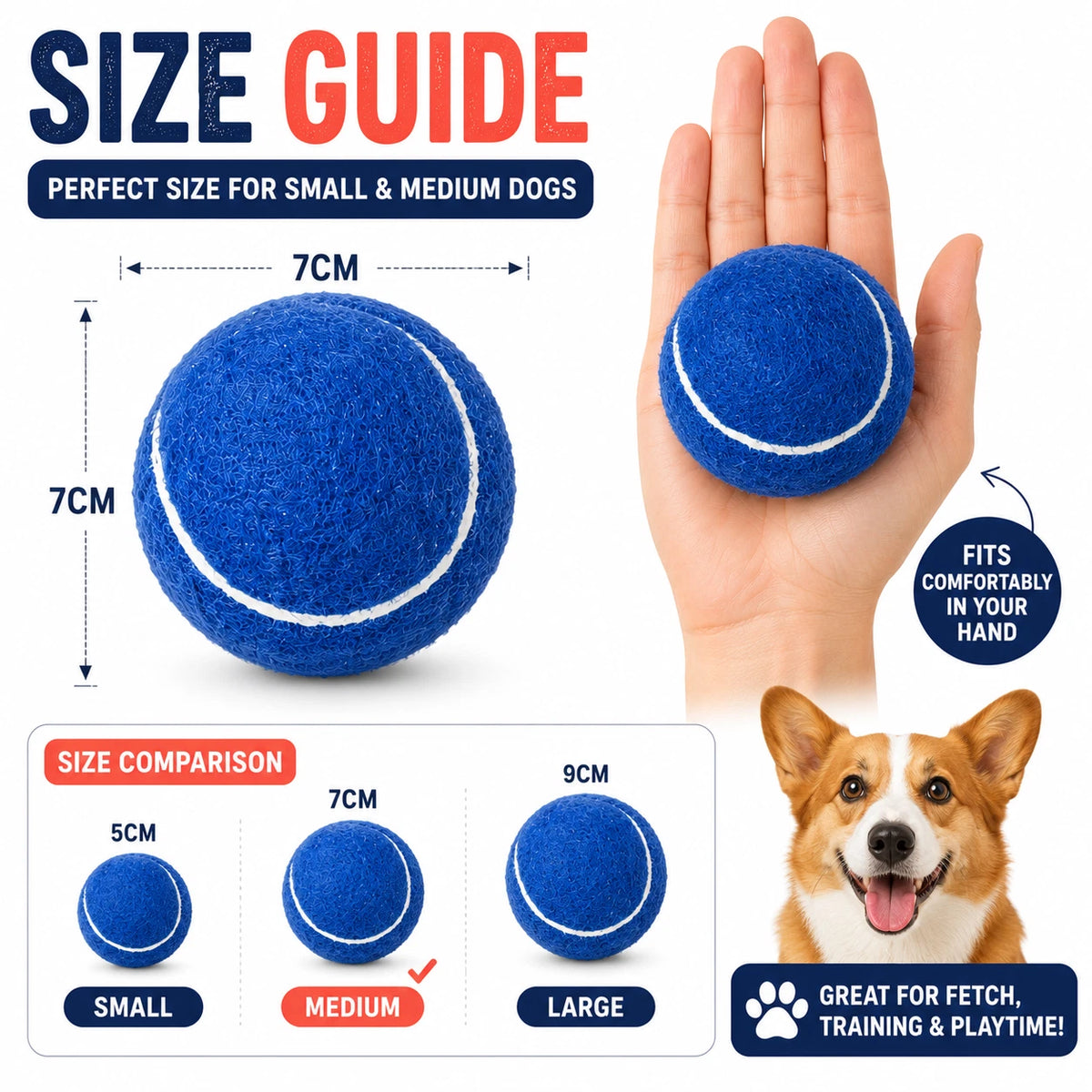 3 PCS Dog Tennis Balls 7cm Pet Toy Ball Bouncy Chew Fetch Play Puppy Training