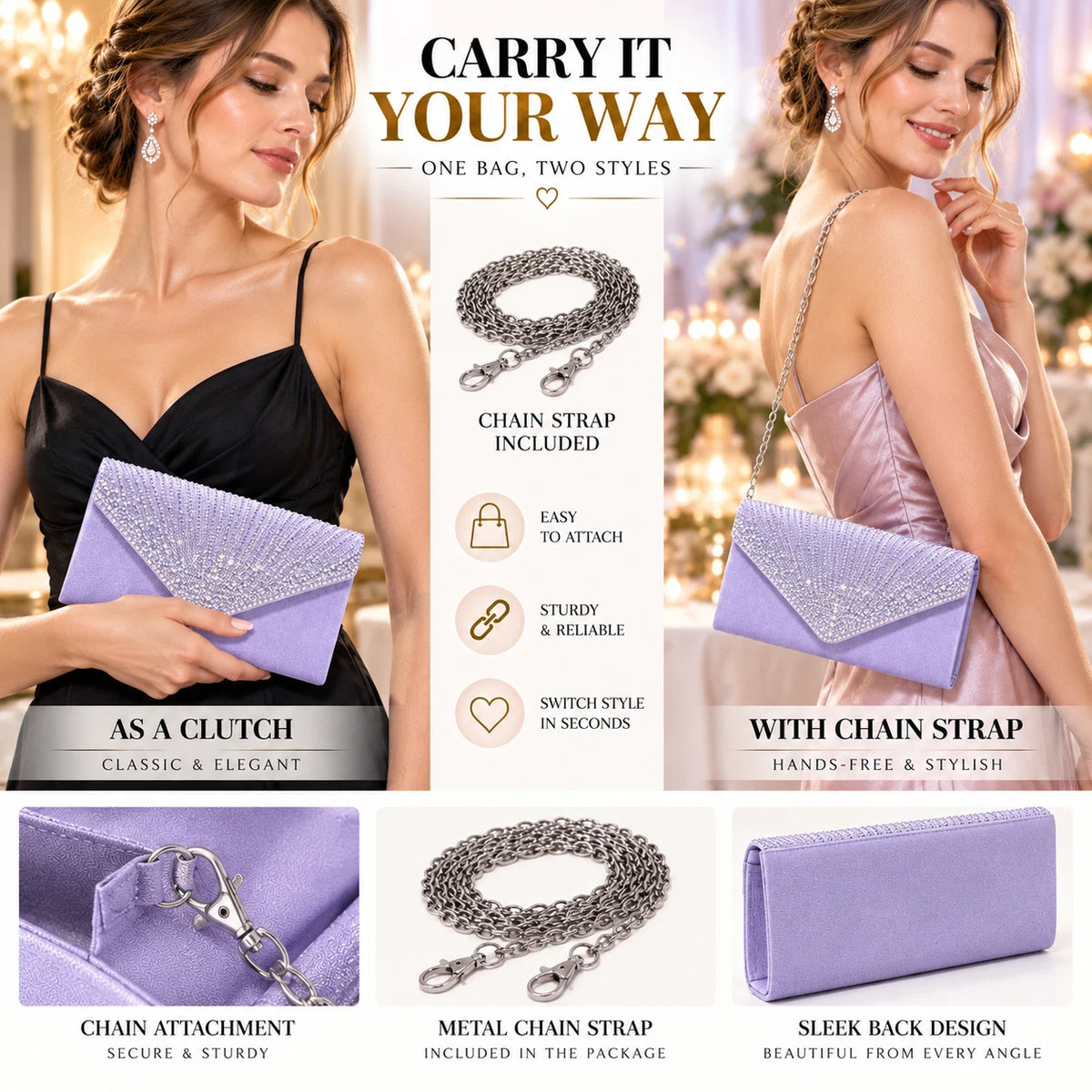 Women Rhinestone Satin Evening Clutch Bag Wedding Party Formal Bridal Handbag 12 Colour