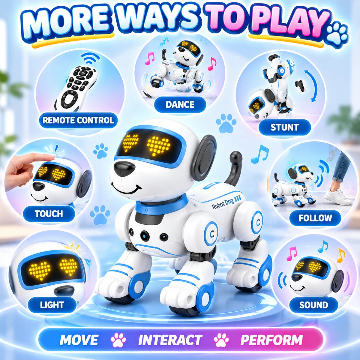 Remote Control Robot Dog Toy Dancing Stunt Touch Follow Light Sound Rechargeable
